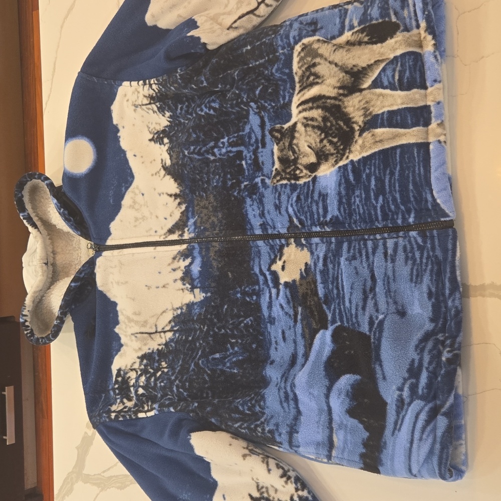 Vintage Black Canyon Wolf Mountain Western Hoodie Fleece Blue Black Size 3XL